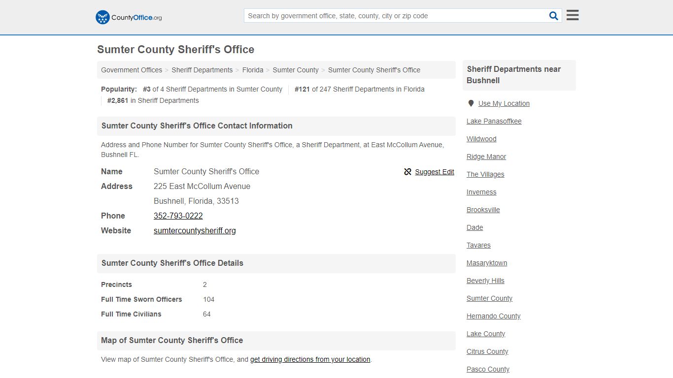 Sumter County Sheriff's Office - Bushnell, FL (Address and ...